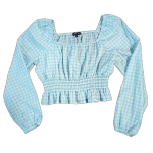 Freshman Top L Junior Teen Blue Cowgirl Tops Sheered Waist Country Core Style